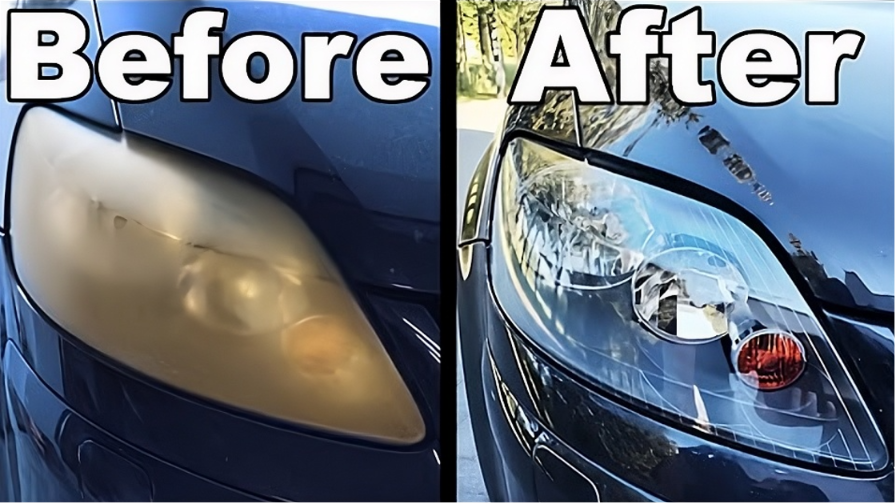 Headlight restoration before and after comparison