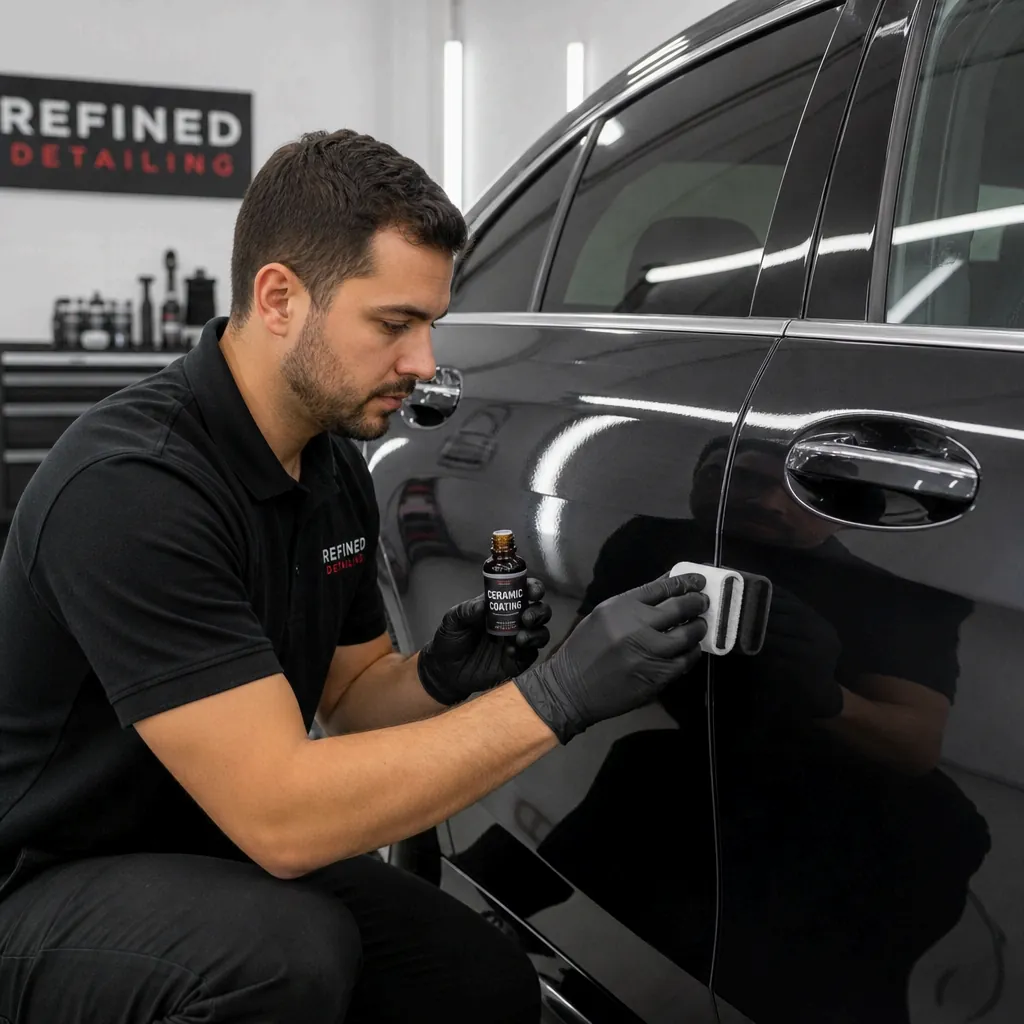 A detailer applying ceramic coating to a car