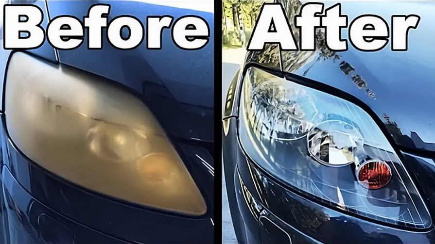 Headlight restoration before and after comparison