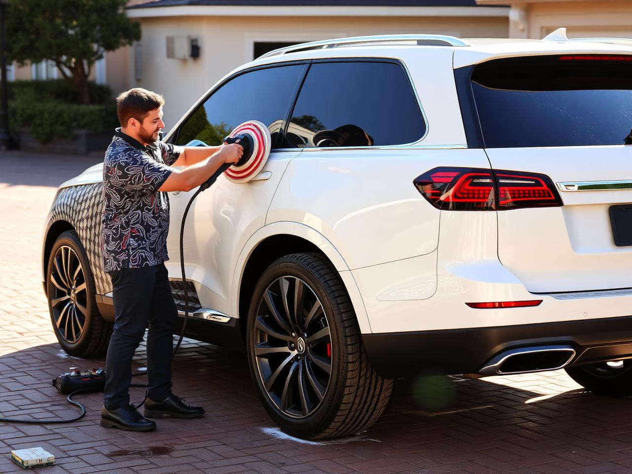 Rinsing a ceramic-coated SUV in Monument, Colorado